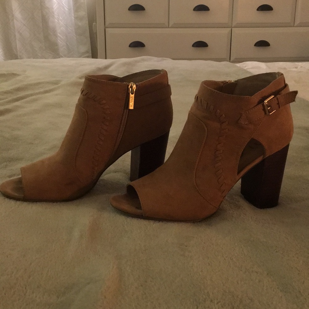 Suede peep toe booties